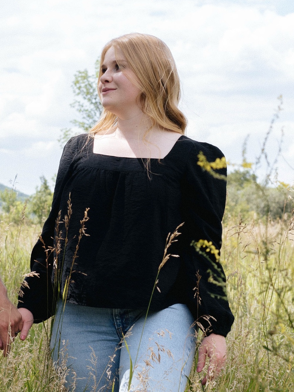 A & F black square neck blouse